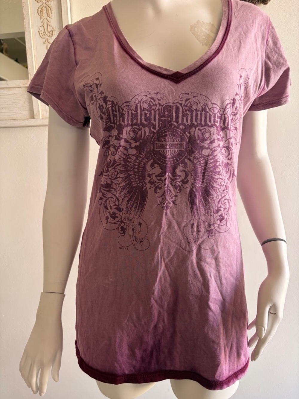 Vintage Harley-Davidson Graphic T-shirt With Angel Wings, Roses and H-D Logo